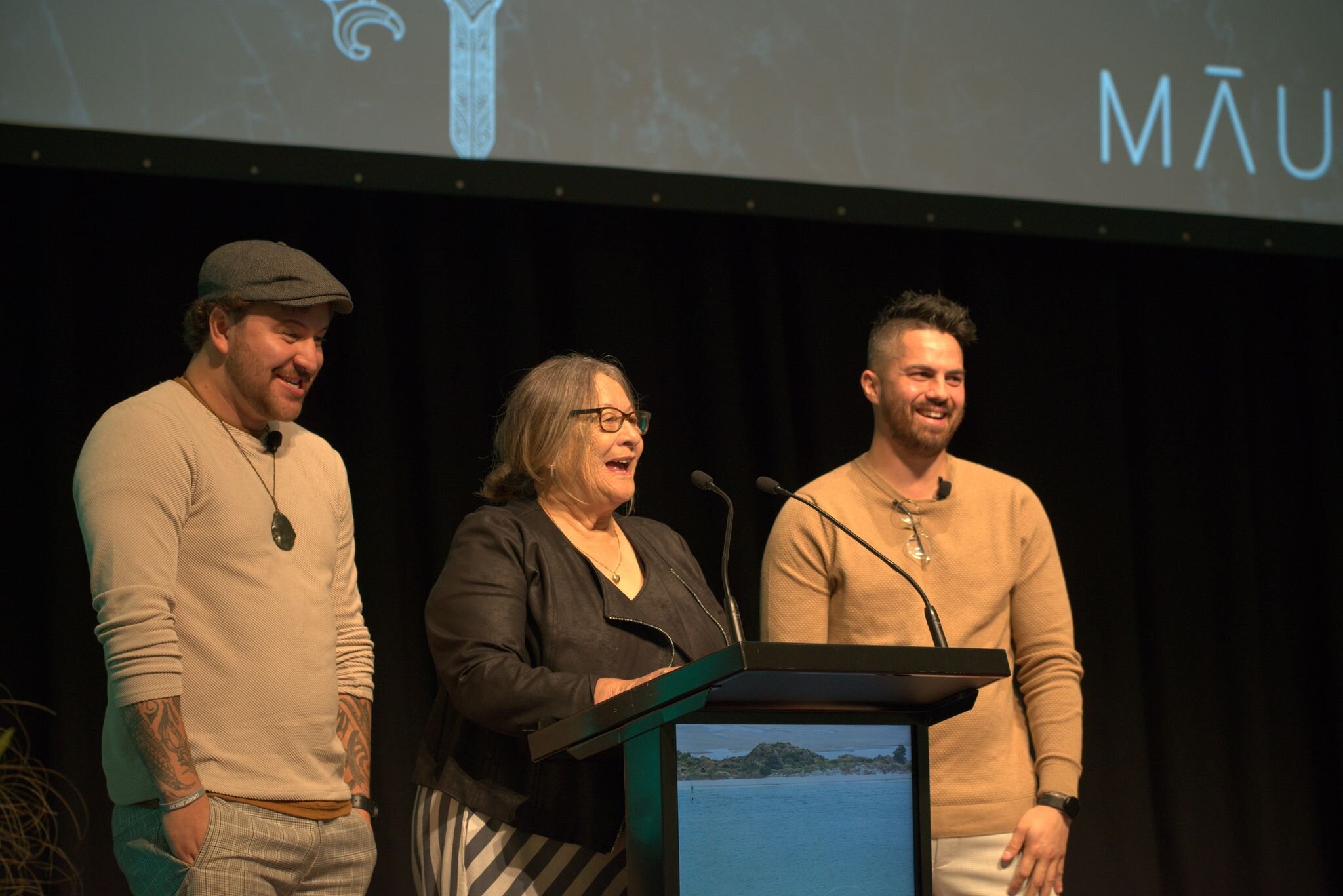 Our beautiful Whaea Molly, so very proud of her haututu boys, Madison Henry and Vincent Egan; who provided the final keynote (Maui Studios)